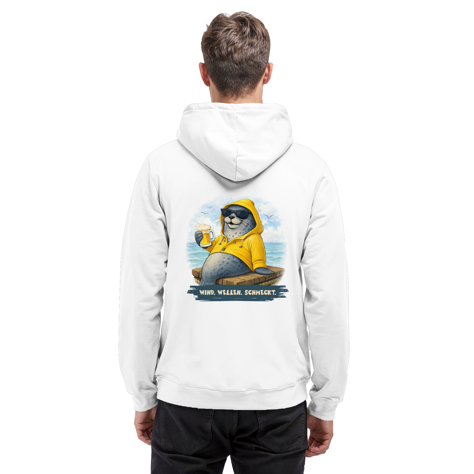 Robbe mit Bier. Wind. Wellen. Schmeckt. - Basic Unisex Hoodie