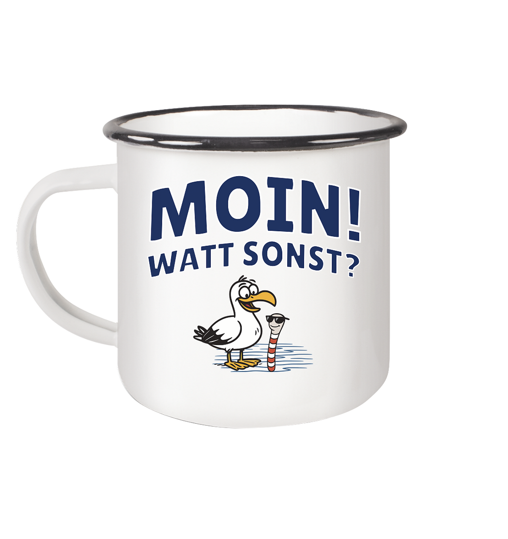 Moin! Watt Sonst? - Emaille Tasse (Black)