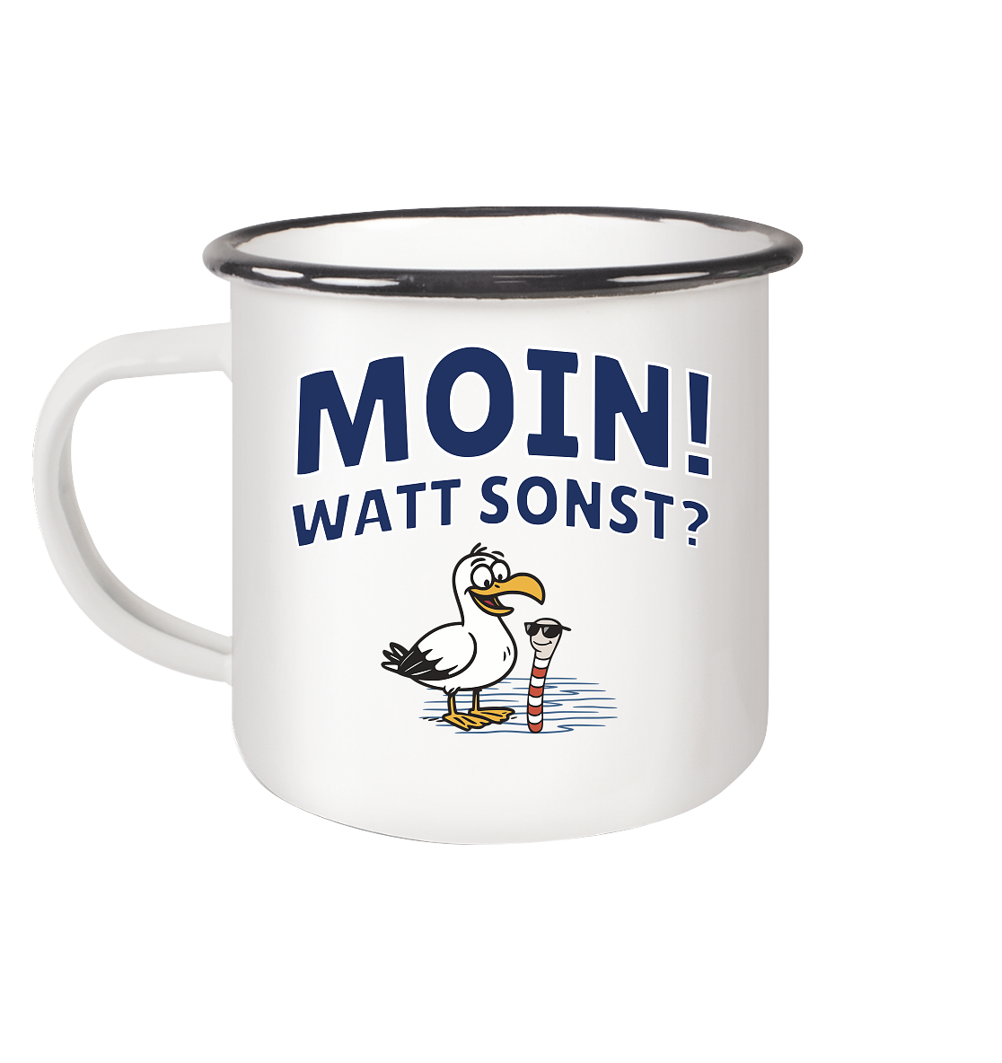 Moin! Watt Sonst? - Emaille Tasse (Black)