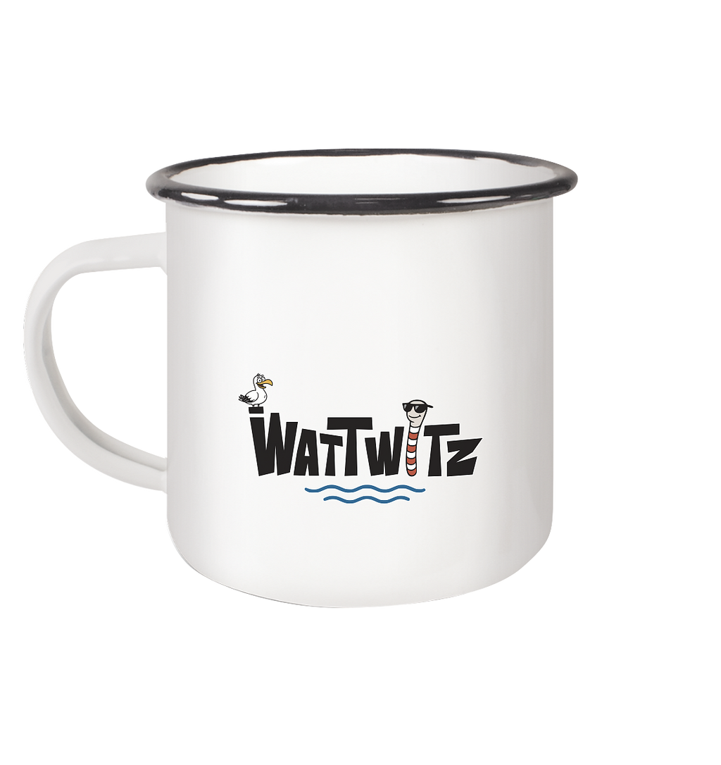 Bin da - kann losgehen - Emaille Tasse (Black)