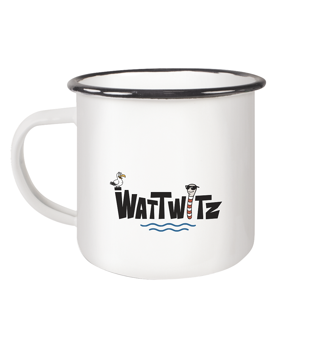 Bin da - kann losgehen - Emaille Tasse (Black)