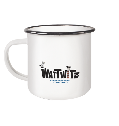 Bin da - kann losgehen - Emaille Tasse (Black)