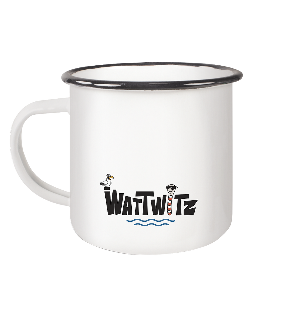 Spiekeroog Insel Silhouette MOIN - Emaille Tasse (Black)