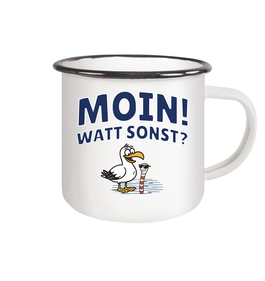 Moin! Watt Sonst? - Emaille Tasse (Black)