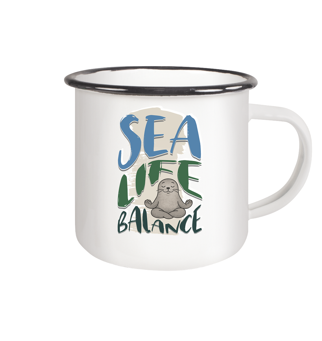 Sea Life Balance - Emaille Tasse (Black)