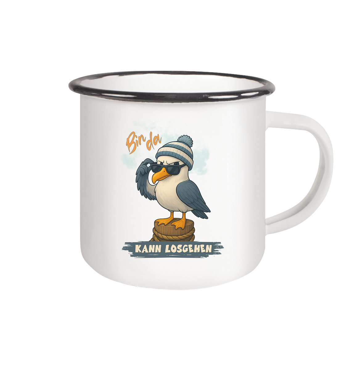 Bin da - kann losgehen - Emaille Tasse (Black)