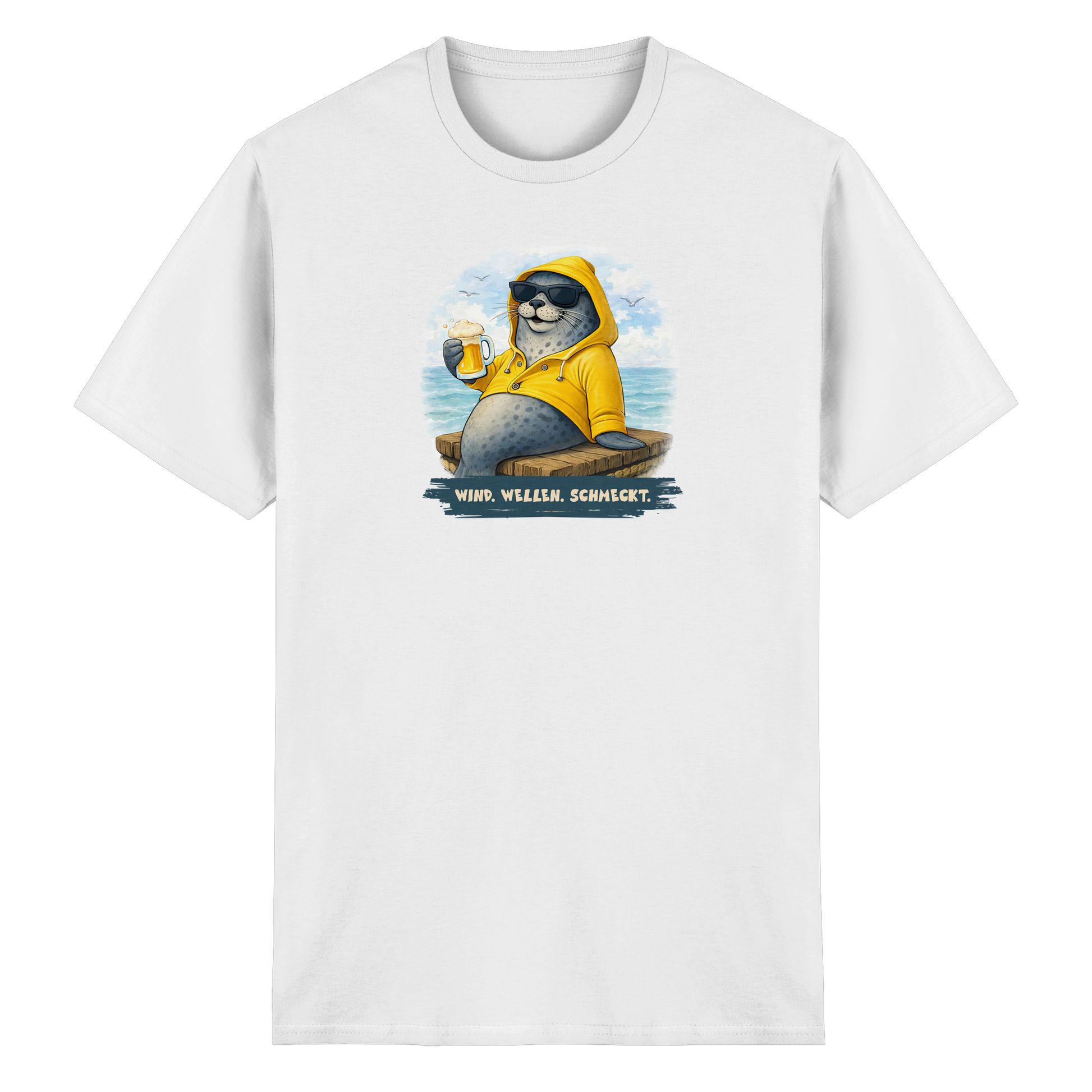 Robbe mit Bier. Wind. Wellen. Schmeckt. - Heavy Cotton T-Shirt