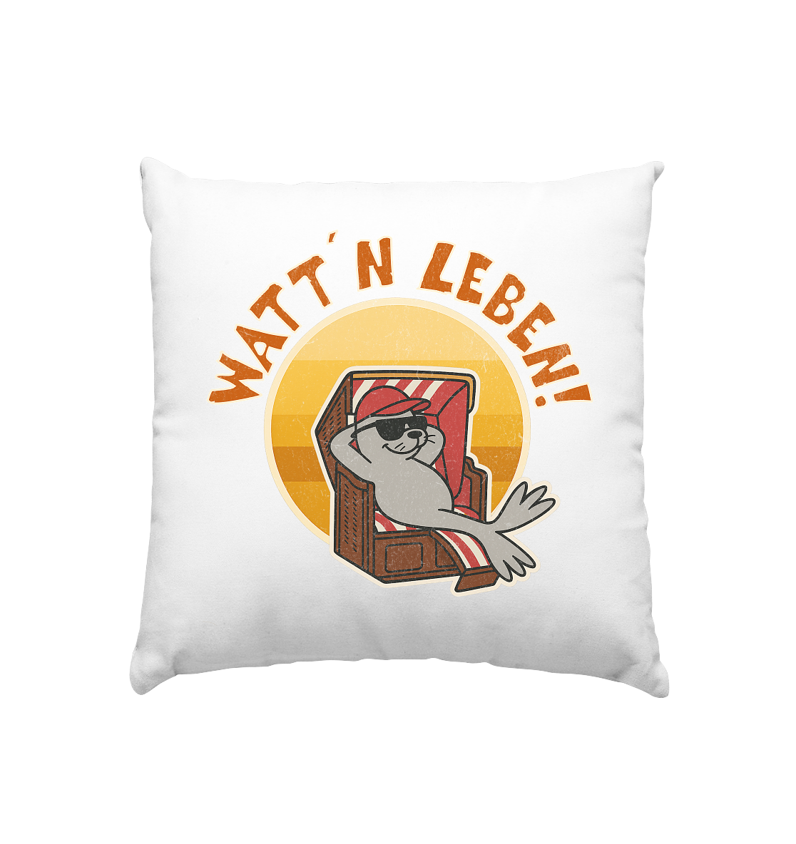 Watt´n Leben! Retro-Design Chill-Robbe im Strandkorb - Kissen 40x40cm