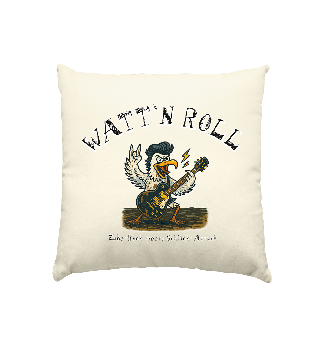 Watt`n Roll, Ebbe-Rock meets Schlick-Attack - Kissen natur 40x40cm