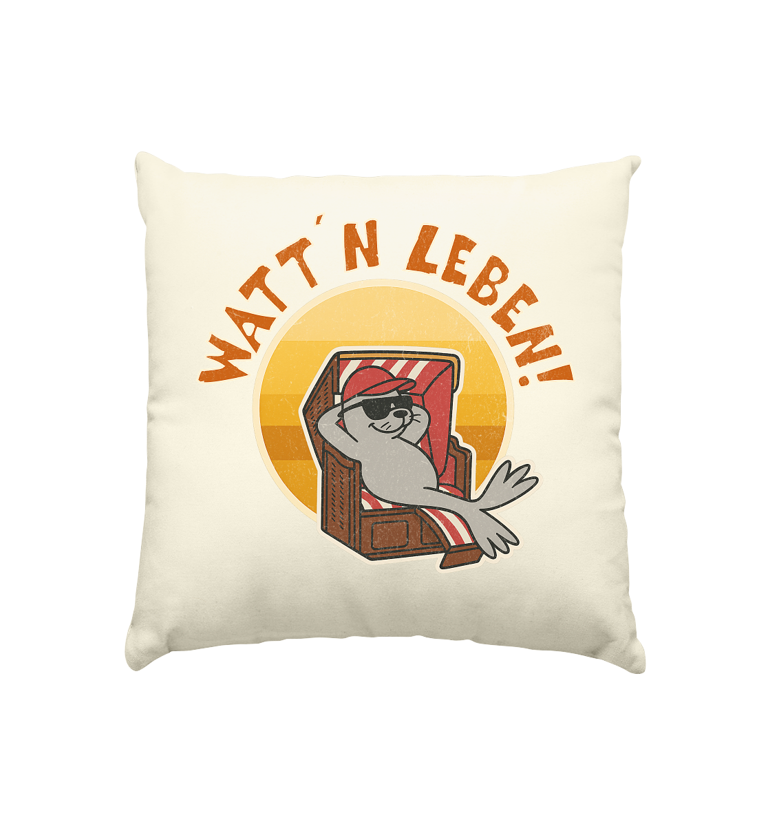 Watt´n Leben! Retro-Design Chill-Robbe im Strandkorb - Kissen natur 40x40cm