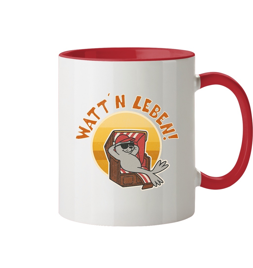 Watt´n Leben! Retro-Design Chill-Robbe im Strandkorb - Tasse zweifarbig
